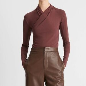 NEW with tag VINCE ruched long-sleeve wrap bodice top shirt surplice neckline M